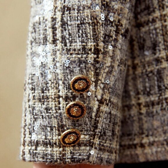 MULTICOLOR PREPPY WOMENS PLAID SEQUIN BLAZER - Picture 2 of 8